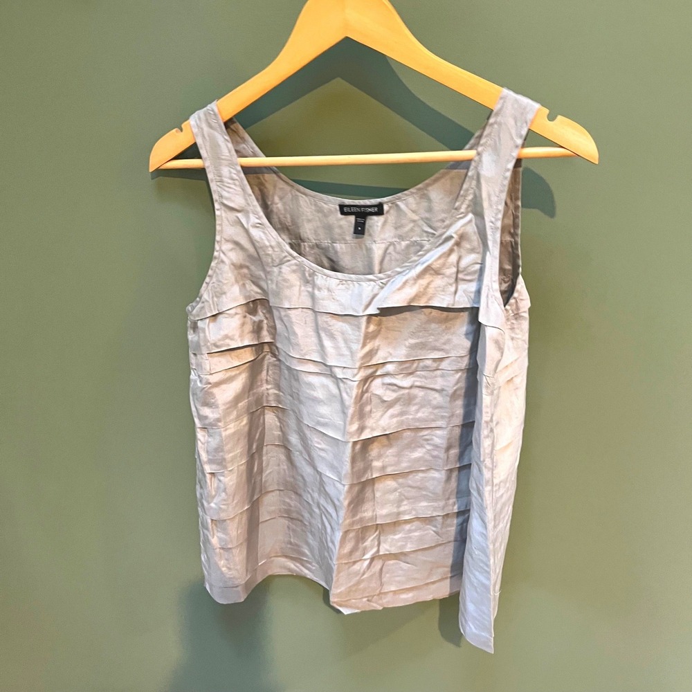 Eileen Fisher Silk Tank Top Women's Size S Tiered‎ Ruffle Sleeveless Gray